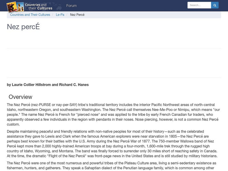 Countries and Their Cultures: Multicultural America: Nez Perce Handout Countries and Their Cultures: Multicultural America: Nez Perce Handout