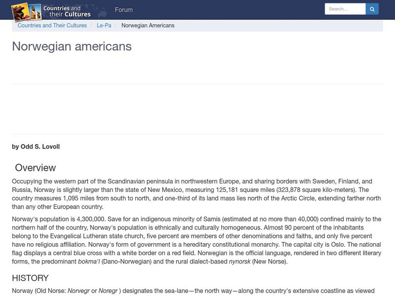 Countries and Their Cultures: Multicultural America: Norwegian Americans Handout Countries and Their Cultures: Multicultural America: Norwegian Americans Handout