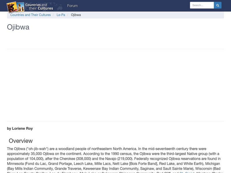 Countries and Their Cultures: Multicultural America: Ojibwa Handout