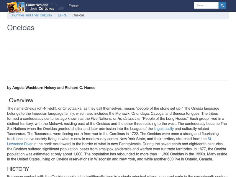 Countries and Their Cultures: Multicultural America: Oneidas Handout Countries and Their Cultures: Multicultural America: Oneidas Handout