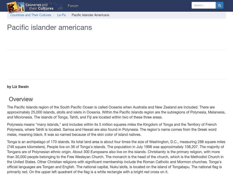Countries and Their Cultures: Multicultural America: Pacific Islander Americans Handout Countries and Their Cultures: Multicultural America: Pacific Islander Americans Handout