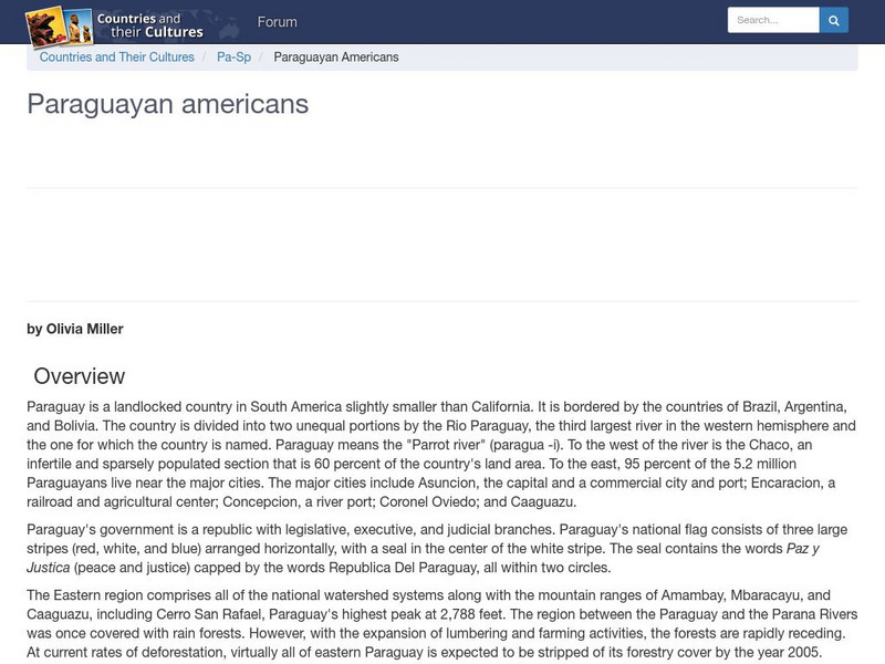 Countries and Their Cultures: Multicultural America: Paraguayan Americans Handout Countries and Their Cultures: Multicultural America: Paraguayan Americans Handout