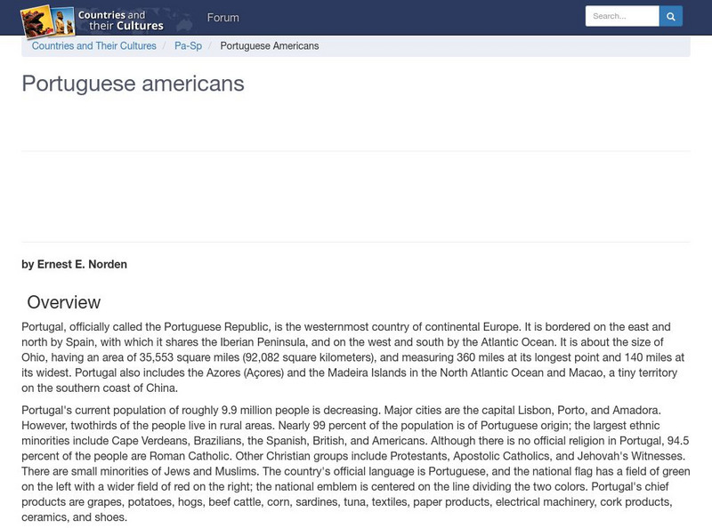 Countries and Their Cultures: Multicultural America: Portuguese Americans Handout Countries and Their Cultures: Multicultural America: Portuguese Americans Handout