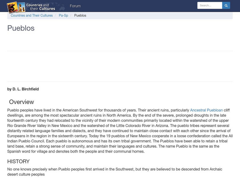 Countries and Their Cultures: Multicultural America: Pueblos Handout Countries and Their Cultures: Multicultural America: Pueblos Handout