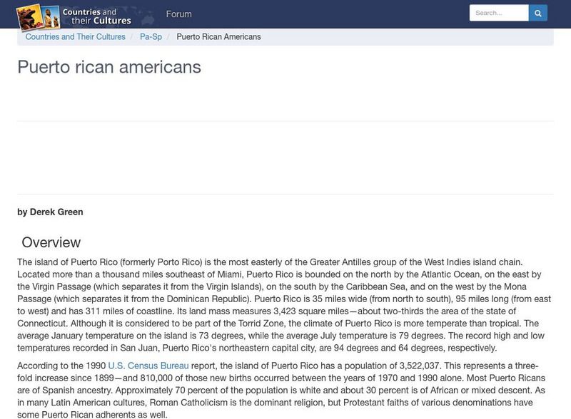 Countries and Their Cultures: Multicultural America: Puerto Rican Americans Handout Countries and Their Cultures: Multicultural America: Puerto Rican Americans Handout