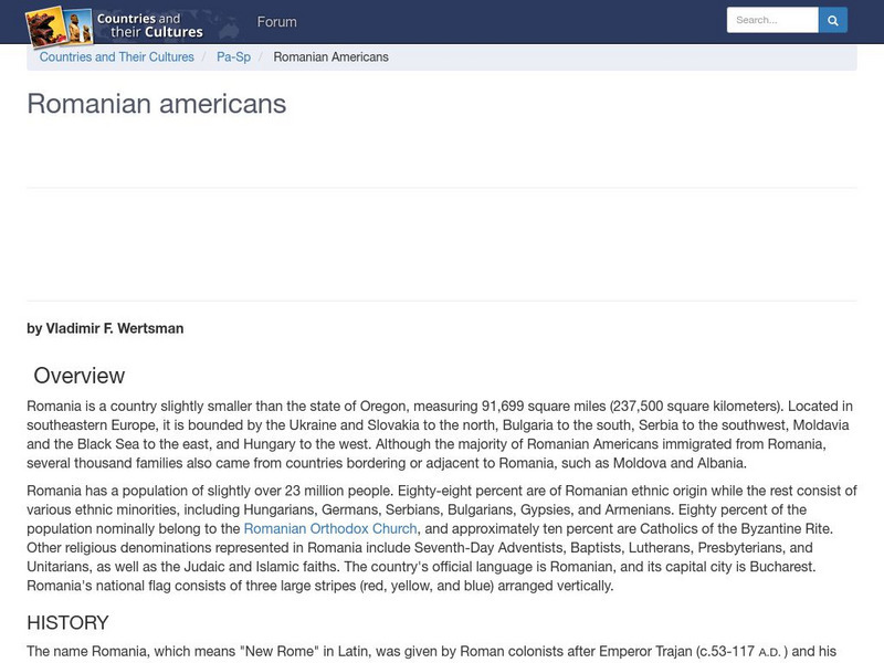 Countries and Their Cultures: Multicultural America: Romanian Americans Handout Countries and Their Cultures: Multicultural America: Romanian Americans Handout