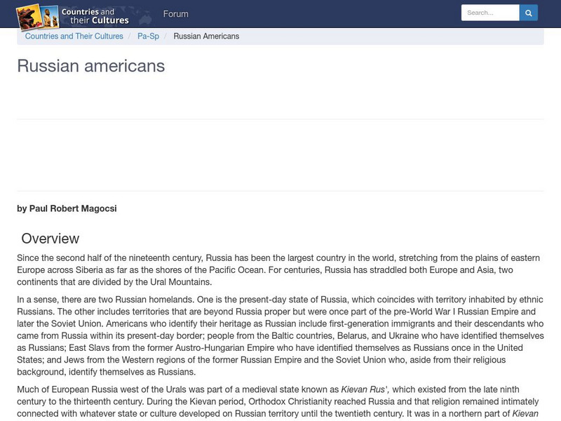 Countries and Their Cultures: Multicultural America: Russian Americans Handout Countries and Their Cultures: Multicultural America: Russian Americans Handout
