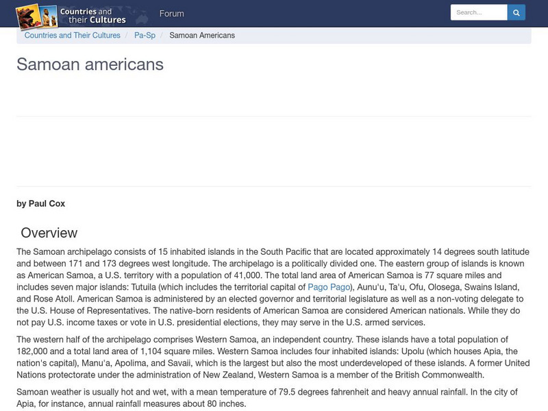 Countries and Their Cultures: Multicultural America: Samoan Americans Handout Countries and Their Cultures: Multicultural America: Samoan Americans Handout