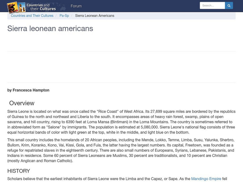Countries and Their Cultures: Multicultural America: Sierra Leonean Americans Handout Countries and Their Cultures: Multicultural America: Sierra Leonean Americans Handout