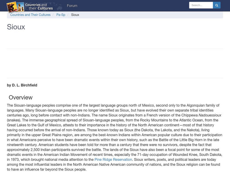 Countries and Their Cultures: Multicultural America: Sioux Handout Countries and Their Cultures: Multicultural America: Sioux Handout