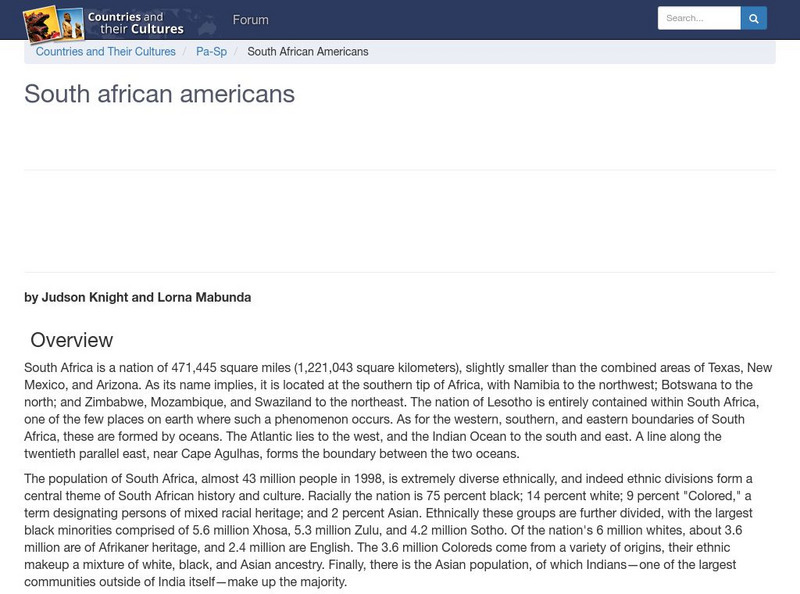 Countries and Their Cultures: Multicultural America: South African Americans Handout Countries and Their Cultures: Multicultural America: South African Americans Handout