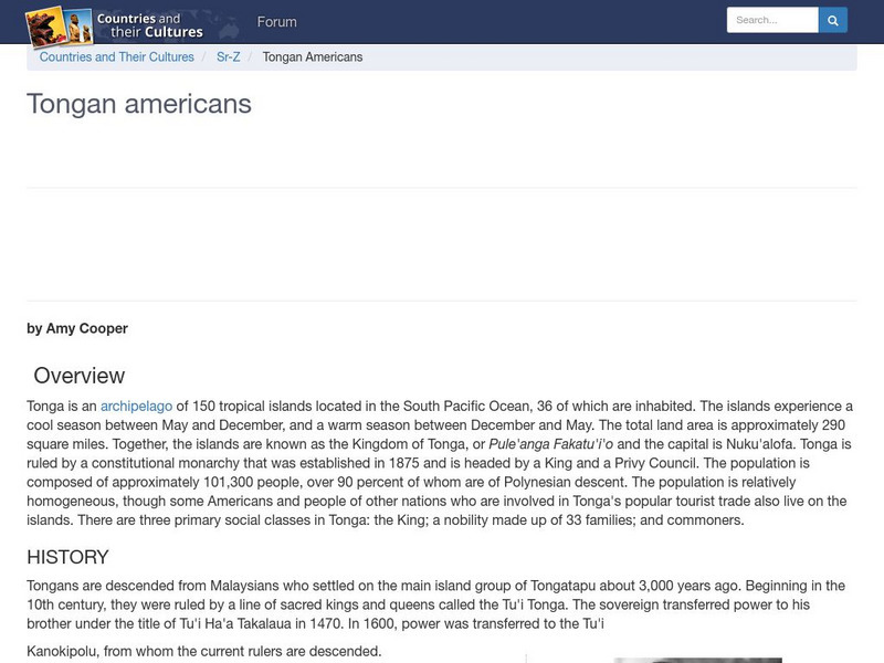 Countries and Their Cultures: Multicultural America: Tongan Americans Handout Countries and Their Cultures: Multicultural America: Tongan Americans Handout