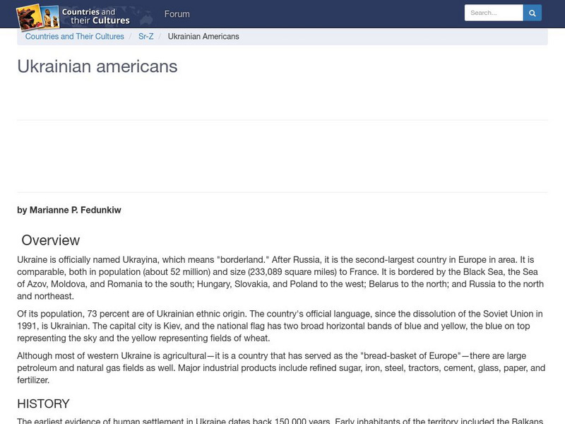 Countries and Their Cultures: Multicultural America: Ukrainian Americans Handout Countries and Their Cultures: Multicultural America: Ukrainian Americans Handout