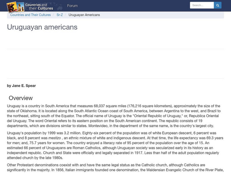 Countries and Their Cultures: Multicultural America: Uruguayan Americans Handout Countries and Their Cultures: Multicultural America: Uruguayan Americans Handout