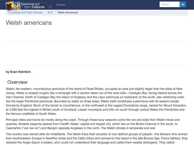 Countries and Their Cultures: Multicultural America: Welsh Americans Handout Countries and Their Cultures: Multicultural America: Welsh Americans Handout