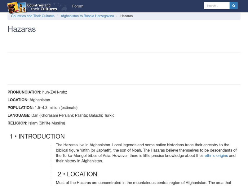Countries and Their Cultures: Hazaras Handout Countries and Their Cultures: Hazaras Handout