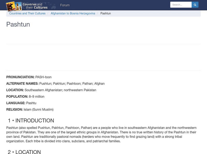 Countries and Their Cultures: Pashtun Handout Countries and Their Cultures: Pashtun Handout