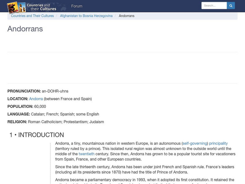 Countries and Their Cultures: Andorrans Handout