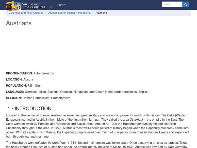 Countries and Their Cultures: Austrians Handout Countries and Their Cultures: Austrians Handout