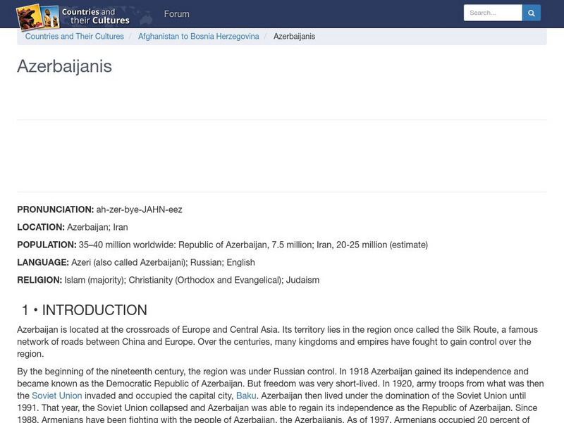 Countries and Their Cultures: Azerbaijanis Handout Countries and Their Cultures: Azerbaijanis Handout