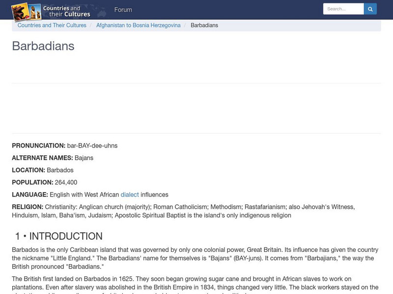 Countries and Their Cultures: Barbadians Handout Countries and Their Cultures: Barbadians Handout