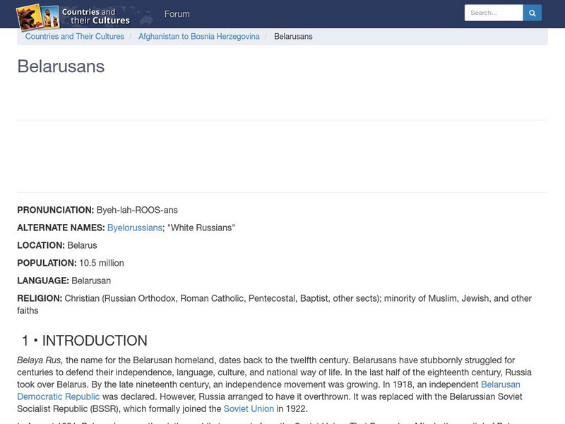 Countries and Their Cultures: Belarusans Handout Countries and Their Cultures: Belarusans Handout