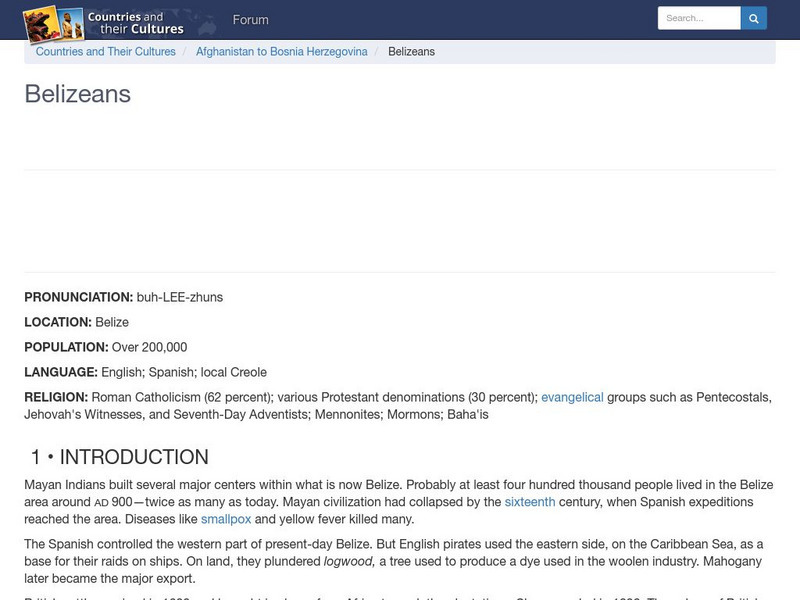 Countries and Their Cultures: Belizeans Handout Countries and Their Cultures: Belizeans Handout