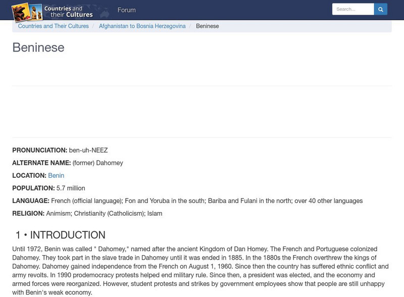 Countries and Their Cultures: Beninese Handout Countries and Their Cultures: Beninese Handout