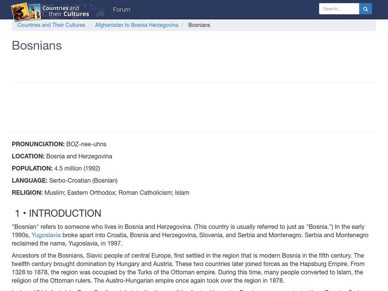 Countries and Their Cultures: Bosnians Handout