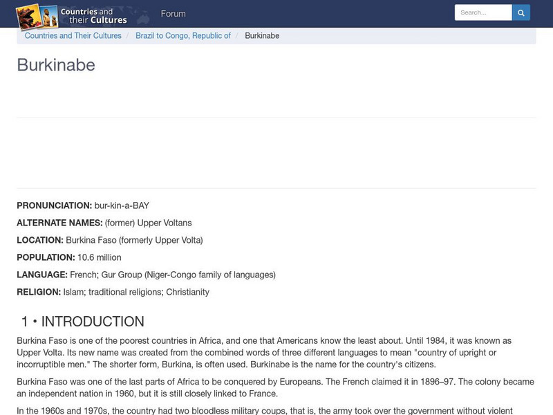 Countries and Their Cultures: Burkinabe Handout Countries and Their Cultures: Burkinabe Handout