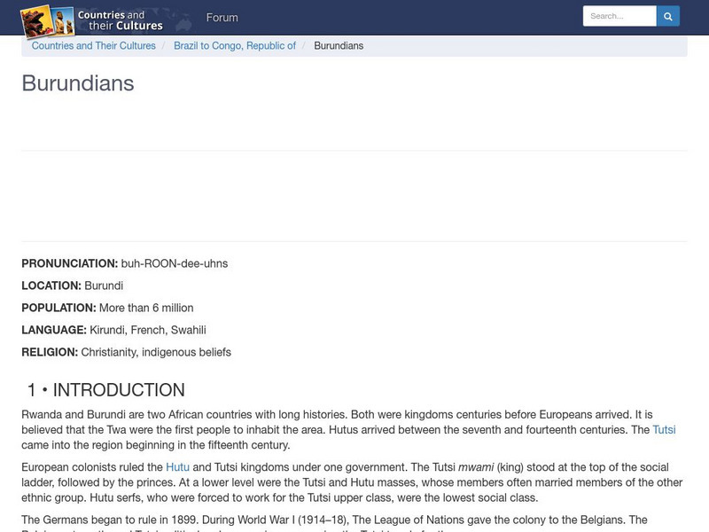 Countries and Their Cultures: Burundians Handout Countries and Their Cultures: Burundians Handout