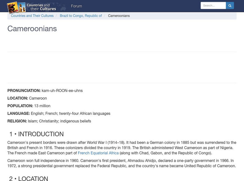 Countries and Their Cultures: Cameroonians Handout