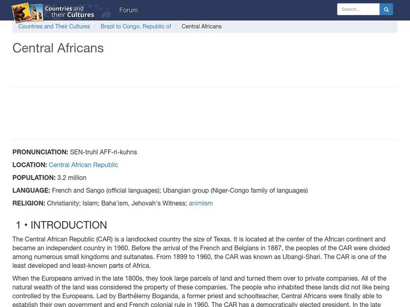 Countries and Their Cultures: Central Africans Handout Countries and Their Cultures: Central Africans Handout