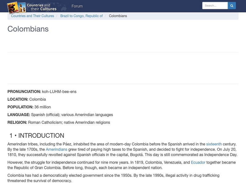 Countries and Their Cultures: Colombians Handout Countries and Their Cultures: Colombians Handout