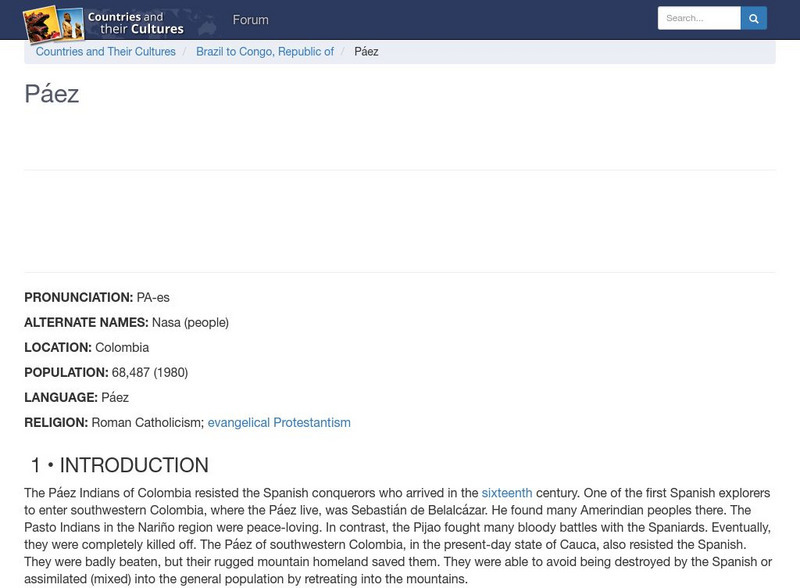 Countries and Their Cultures: Paez Handout Countries and Their Cultures: Paez Handout
