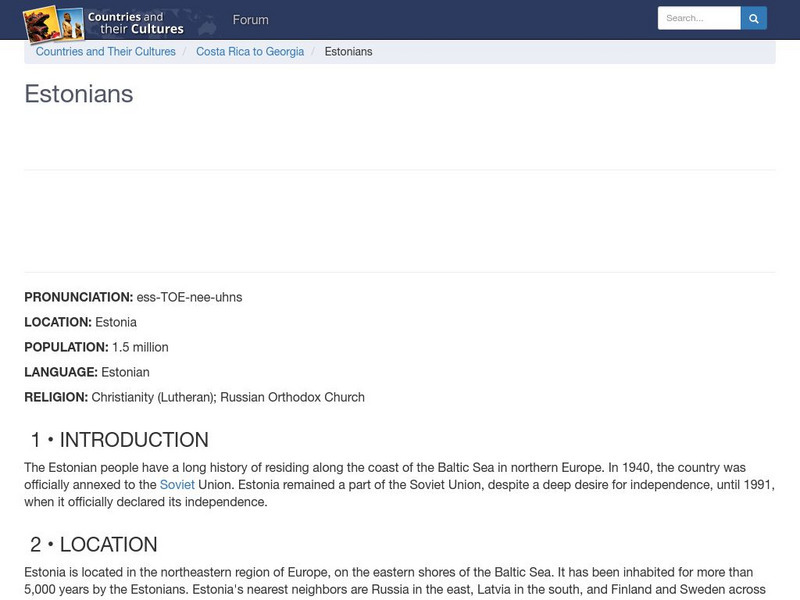 Countries and Their Cultures: Estonians Handout Countries and Their Cultures: Estonians Handout