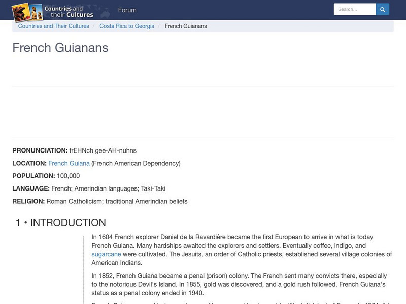 Countries and Their Cultures: French Guianans Handout Countries and Their Cultures: French Guianans Handout