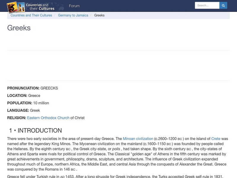 Countries and Their Cultures: Greeks Handout Countries and Their Cultures: Greeks Handout