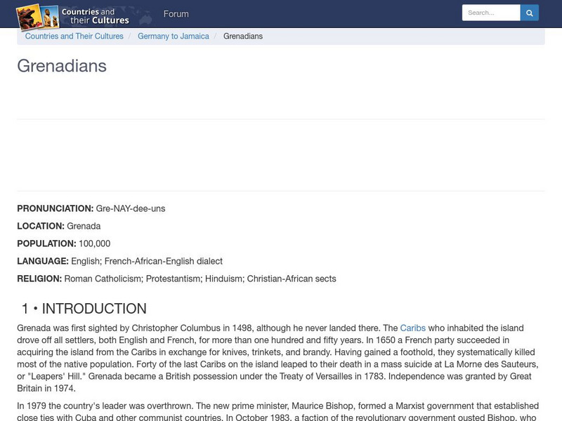 Countries and Their Cultures: Grenadians Handout Countries and Their Cultures: Grenadians Handout