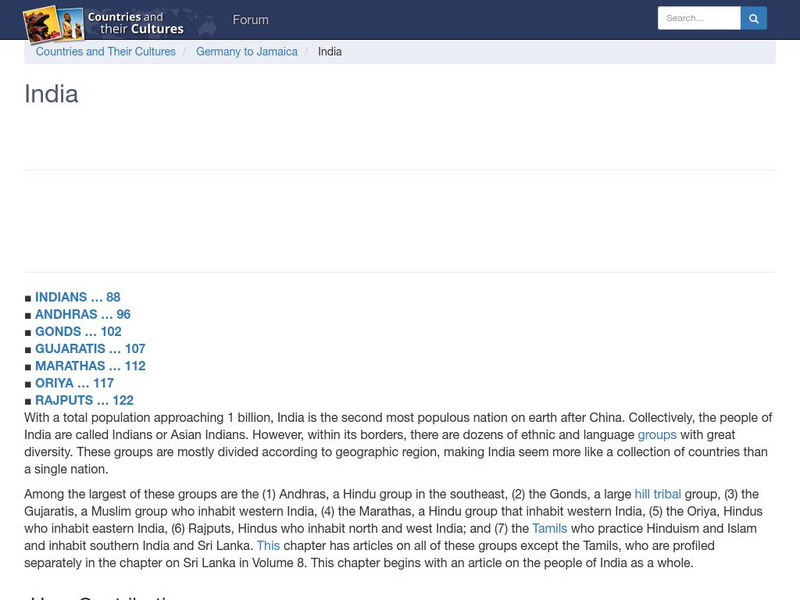 Countries and Their Cultures: India Handout Countries and Their Cultures: India Handout