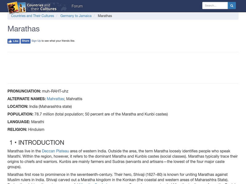 Countries and Their Cultures: Marathas Handout Countries and Their Cultures: Marathas Handout