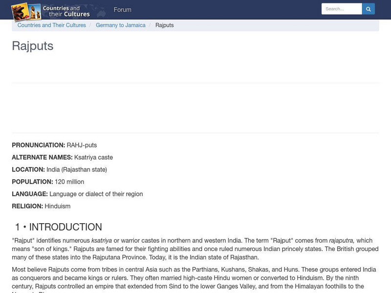 Countries and Their Cultures: Rajputs Handout Countries and Their Cultures: Rajputs Handout