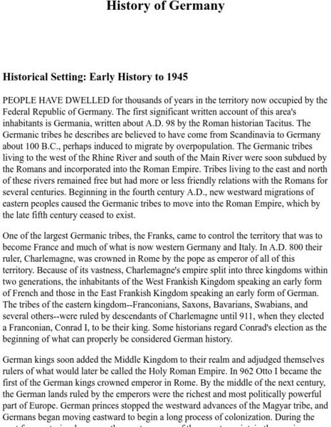 Mother Earth Travel: History of Germany Article Mother Earth Travel: History of Germany Article