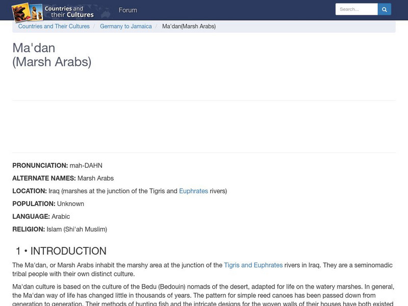 Countries and Their Cultures: Ma'dan (Marsh Arabs) Handout Countries and Their Cultures: Ma'dan (Marsh Arabs) Handout