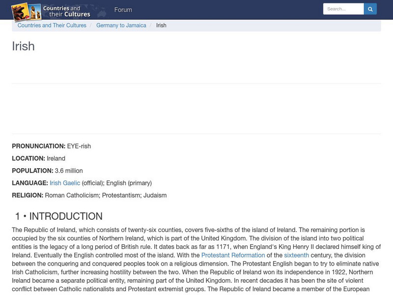 Countries and Their Cultures: Irish Handout Countries and Their Cultures: Irish Handout