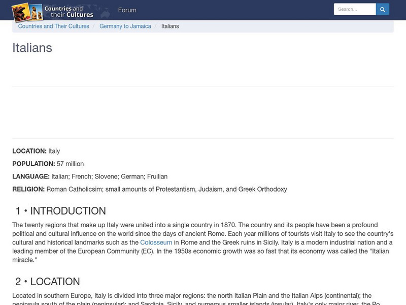 Countries and Their Cultures: Italians Handout Countries and Their Cultures: Italians Handout