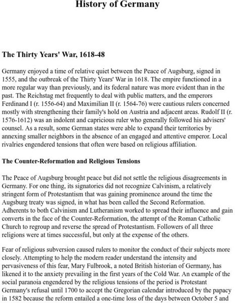 Mother Earth Travel: History of Germany: Thirty Years' War, 1618 48 Article