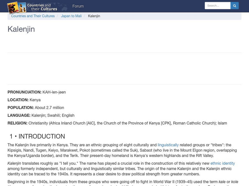 Countries and Their Cultures: Kalenjin Handout Countries and Their Cultures: Kalenjin Handout