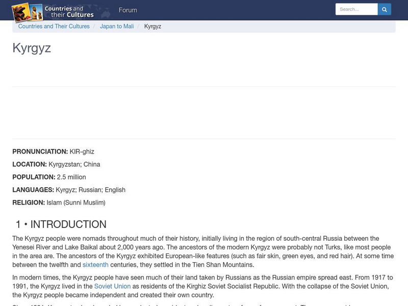 Countries and Their Cultures: Kyrgyz Handout Countries and Their Cultures: Kyrgyz Handout