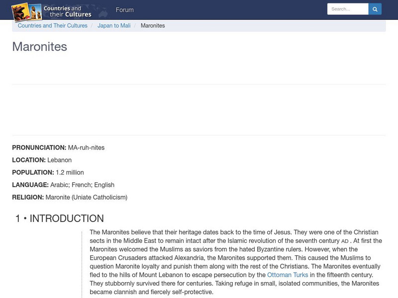 Countries and Their Cultures: Maronites Handout Countries and Their Cultures: Maronites Handout